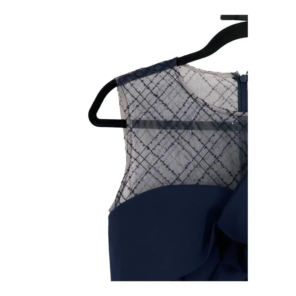 JS Collections Dress Reille Knee Length bow navy blue size 2 - Picture 3 of 8